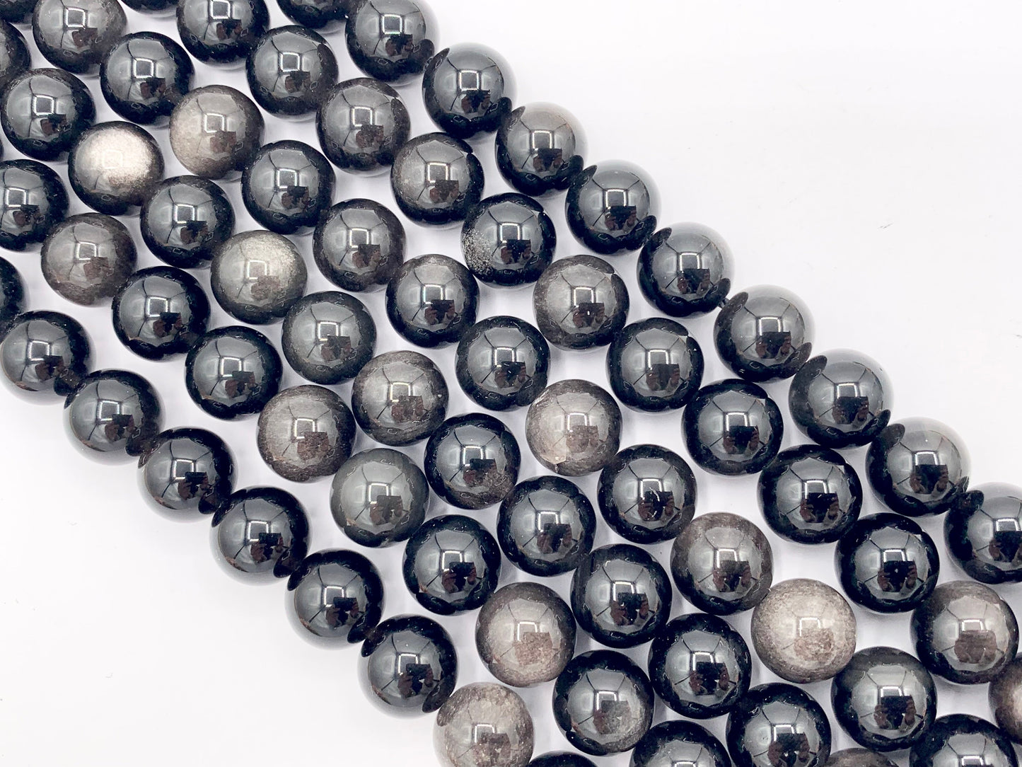 Silver Obsidian Round Smooth Shiny Natural Healing Gemstone Beads Men's and Women's bracelet 6-14mm Around 15"