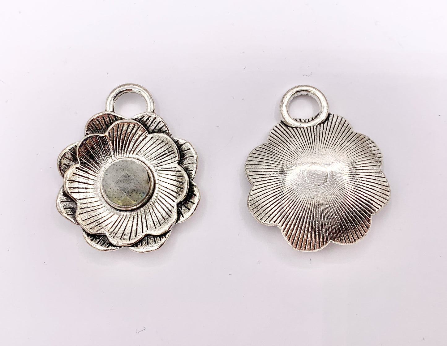 Tibetan Silver Flower Pendant With Spiny Oyster and Labradorite Handmade Pendant 1 PC