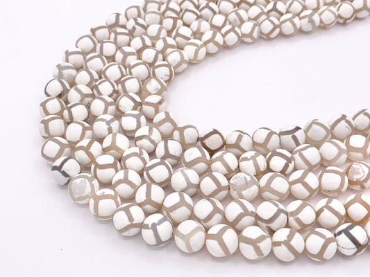 Matte White Tibetan Dzi Agate Round Natural Gemstone Beads 14"
