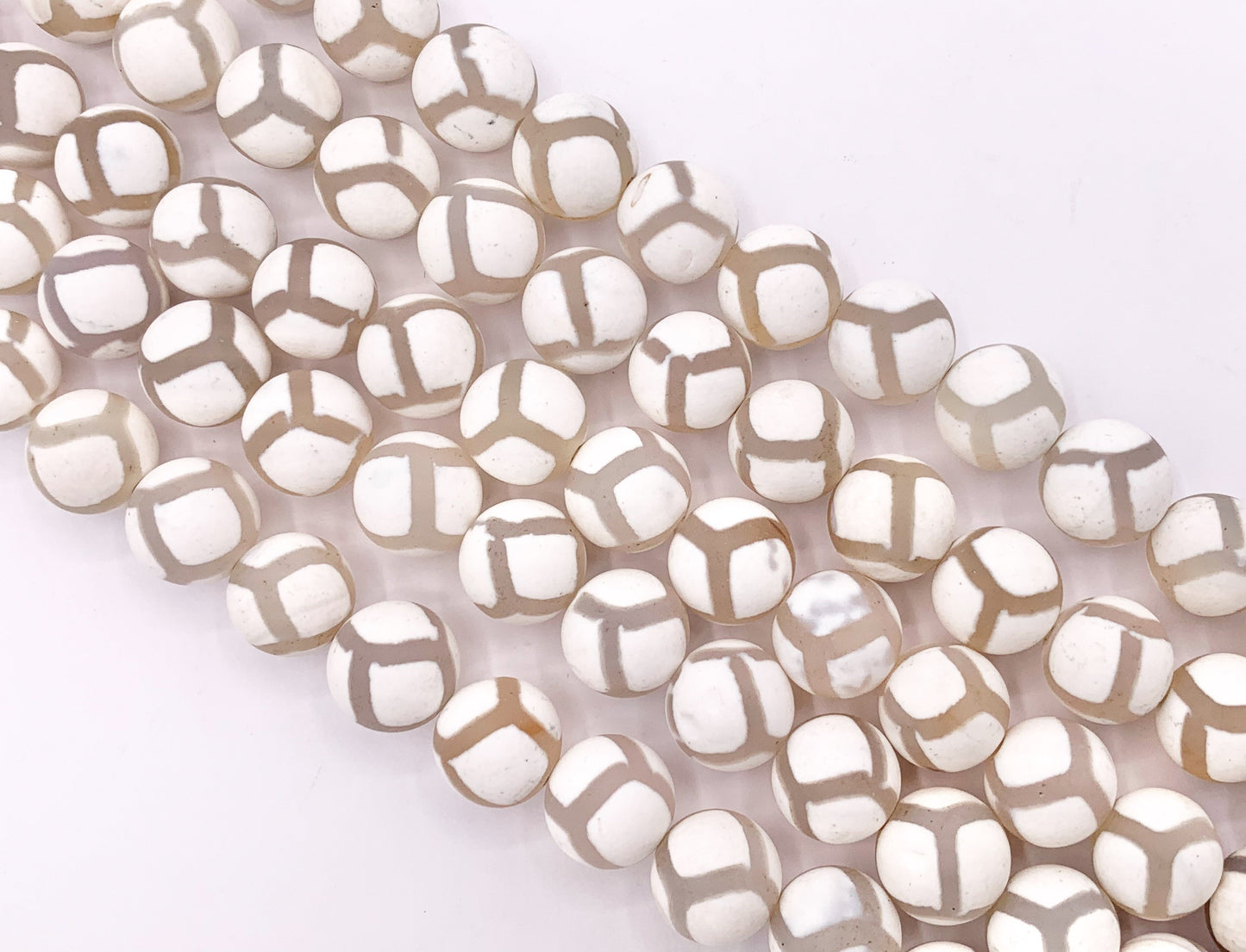 Matte White Tibetan Dzi Agate Round Natural Gemstone Beads 14"