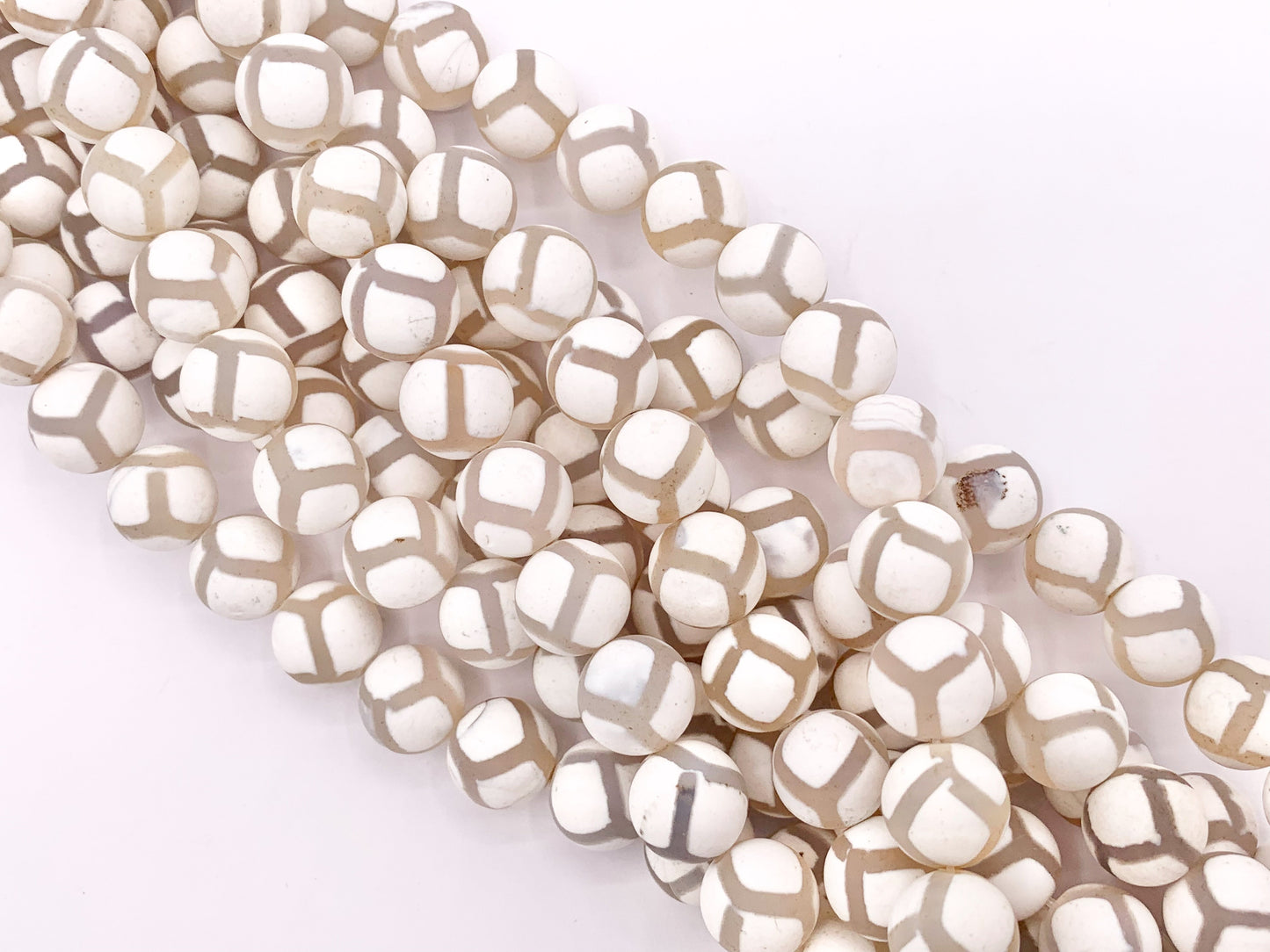 Matte White Tibetan Dzi Agate Round Natural Gemstone Beads 14"