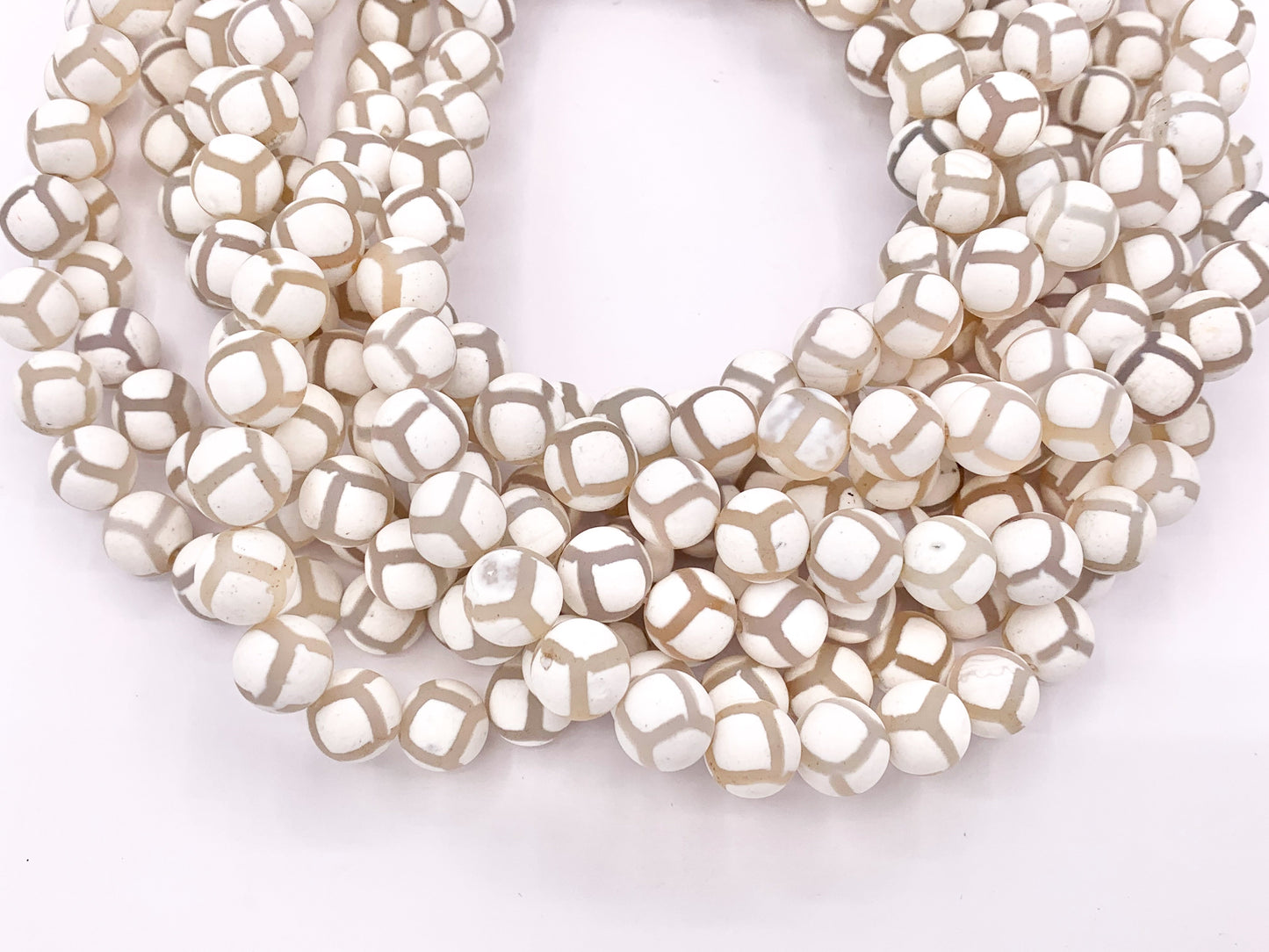 Matte White Tibetan Dzi Agate Round Natural Gemstone Beads 14"