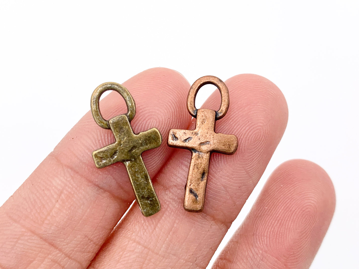 10x20mm Pewter Small Cross Charms Tiny Religious Pendant Bulk Order Gold, Silver, Bronze, Copper
