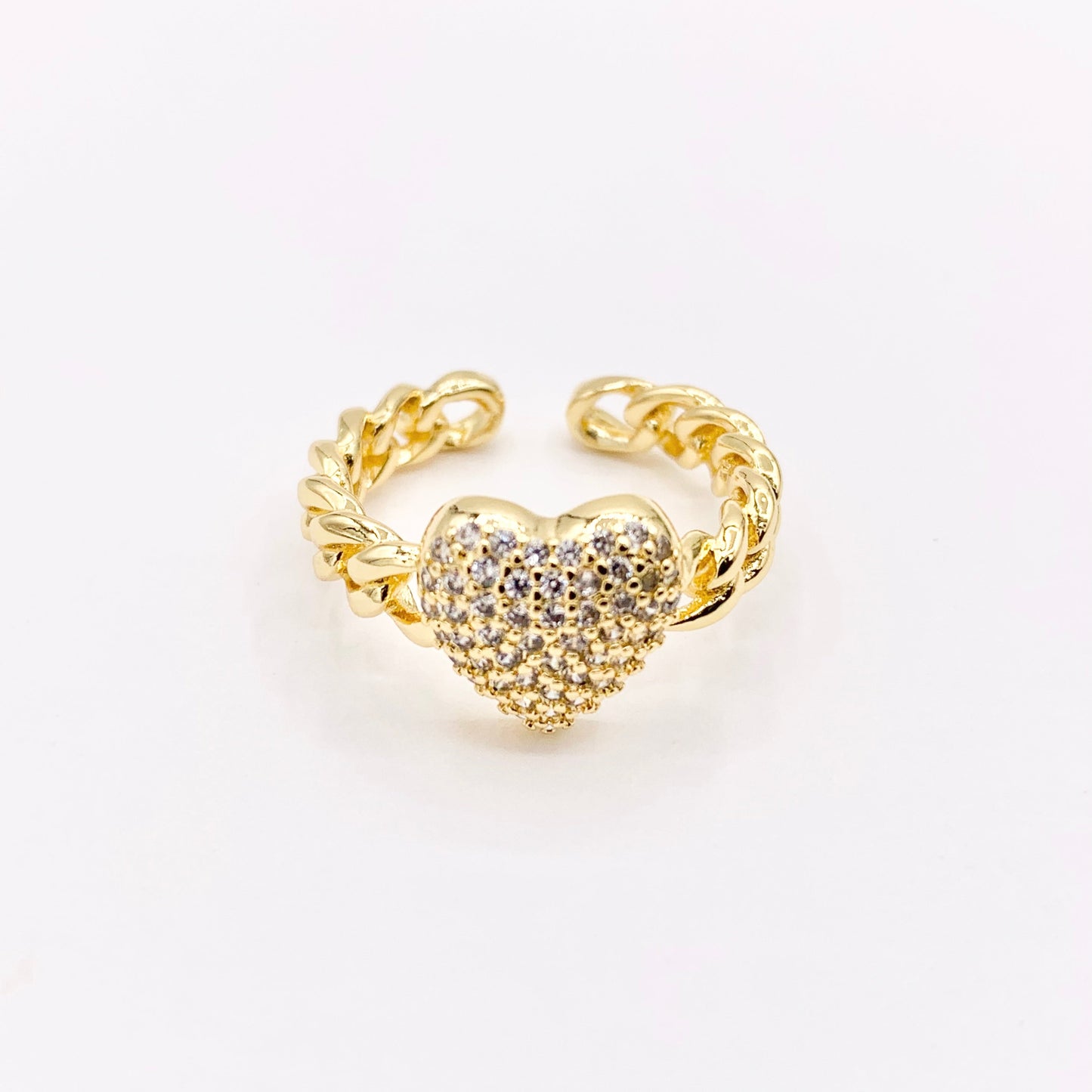 Statement CZ Cubic Zirconia Puffy Heart Rings in 18K Gold Plated Copper 4 PCS
