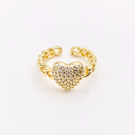 Statement CZ Cubic Zirconia Puffy Heart Rings in 18K Gold Plated Copper 4 PCS