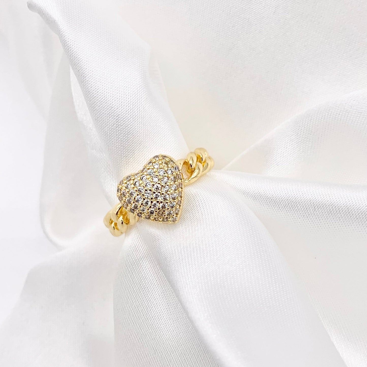 Statement CZ Cubic Zirconia Puffy Heart Rings in 18K Gold Plated Copper 4 PCS