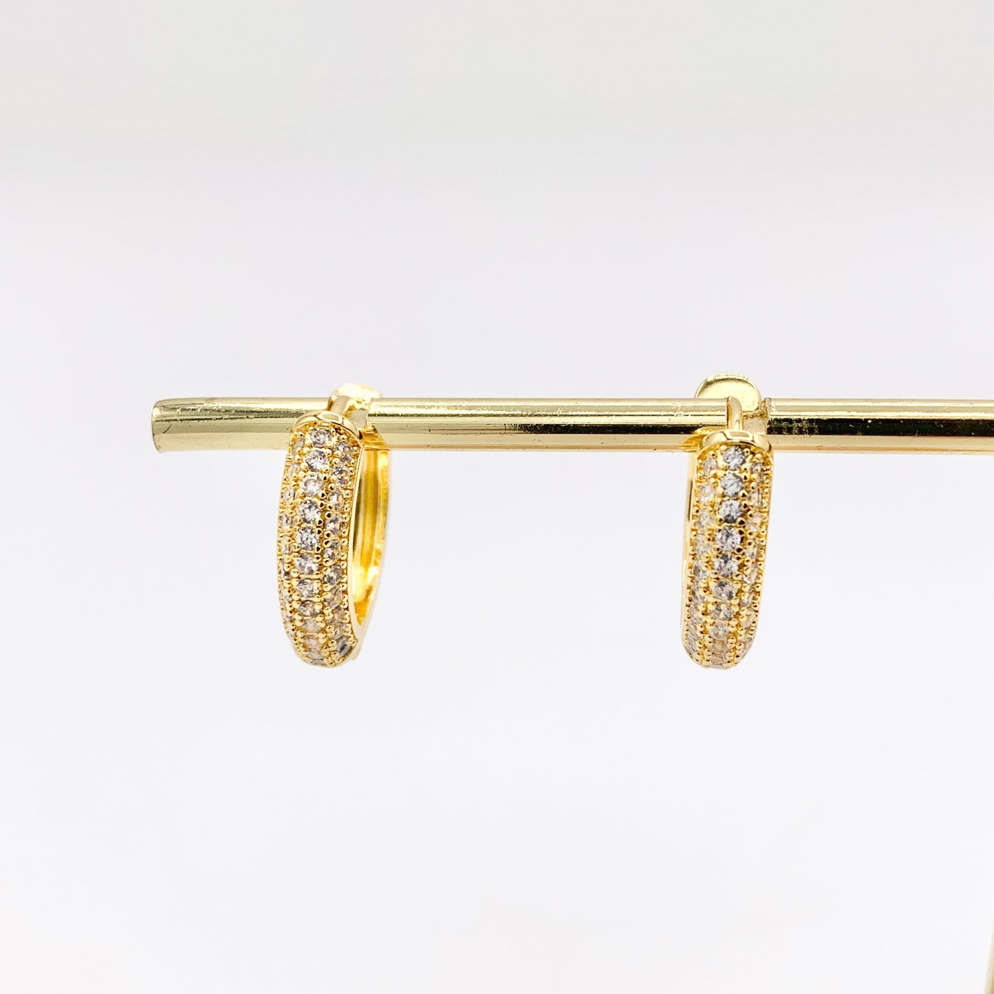 16mm Hoop Huggies Pave Earrings in Real Gold 18K Micro CZ Earring Hoop 5 PAIRS