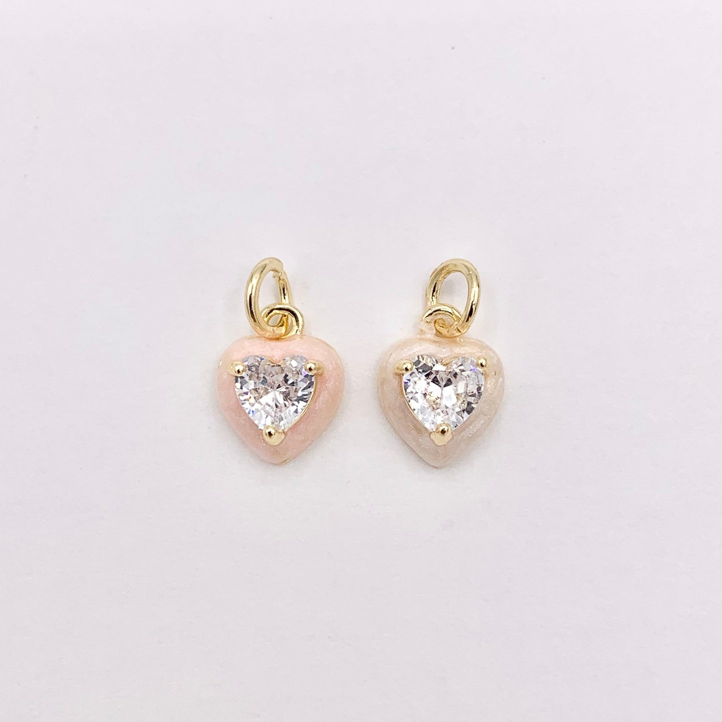 Real Gold 18K Plated Enamel & CZ Pave Tiny Heart Charm Over Copper 10 PCS