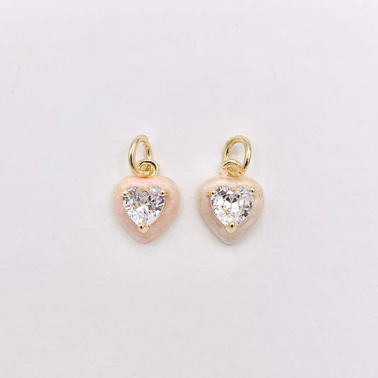 Real Gold 18K Plated Enamel & CZ Pave Tiny Heart Charm Over Copper 10 PCS
