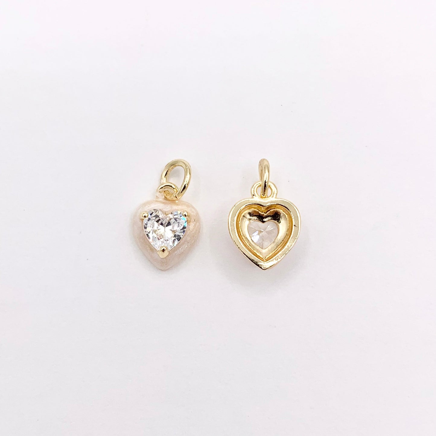 Real Gold 18K Plated Enamel & CZ Pave Tiny Heart Charm Over Copper 10 PCS