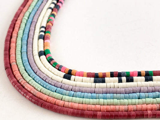 2-3mm Soft Color Agate Heishi Smooth Shiny Beads Around 16"