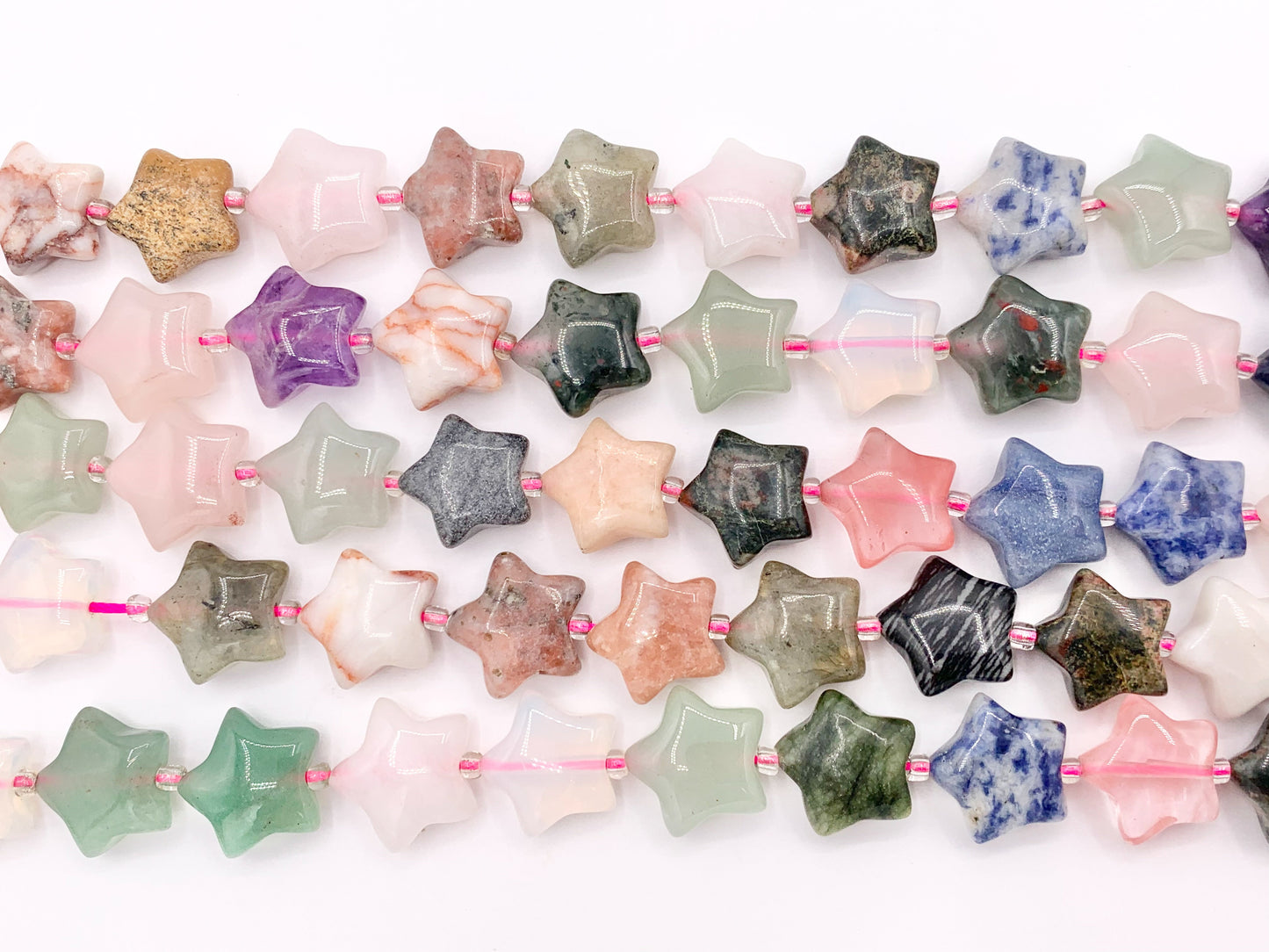 15mm Puffy Star Shape Assorted Stone Beads 16" Price 1 Strand