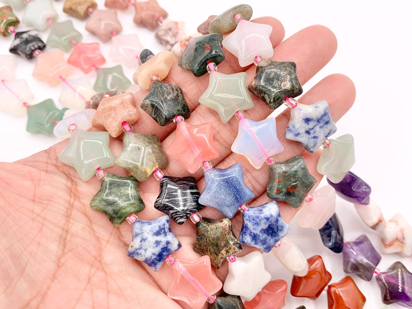 15mm Puffy Star Shape Assorted Stone Beads 16" Price 1 Strand