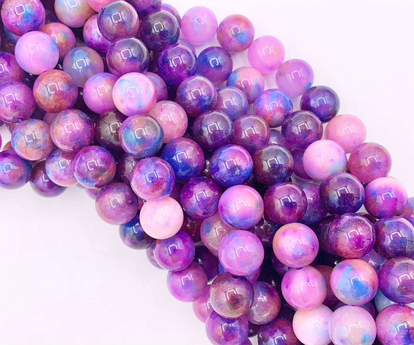 Marble Purple Dyed Malaysian Jade Round Smooth Shiny Natural Stone Beads Beautiful Mixed Purple Color Beads 6mm 8mm 10mm 12mm Around 15" (Copy)