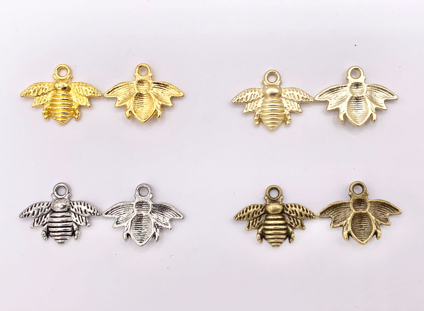 21x16mm Pewter Bumble Bee Carved Pendants Cute Animal One Sided Charms Bulk Order in Gold, Matte Gold, Silver, Brass