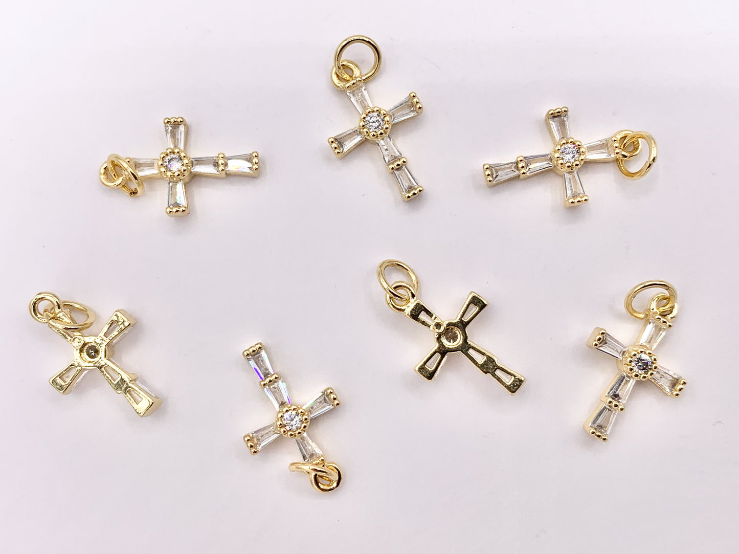 Cute Tiny Cross Charm Religious Charms in Real Gold 18K Plated Micro CZ Pave Over Brass 10 PCS