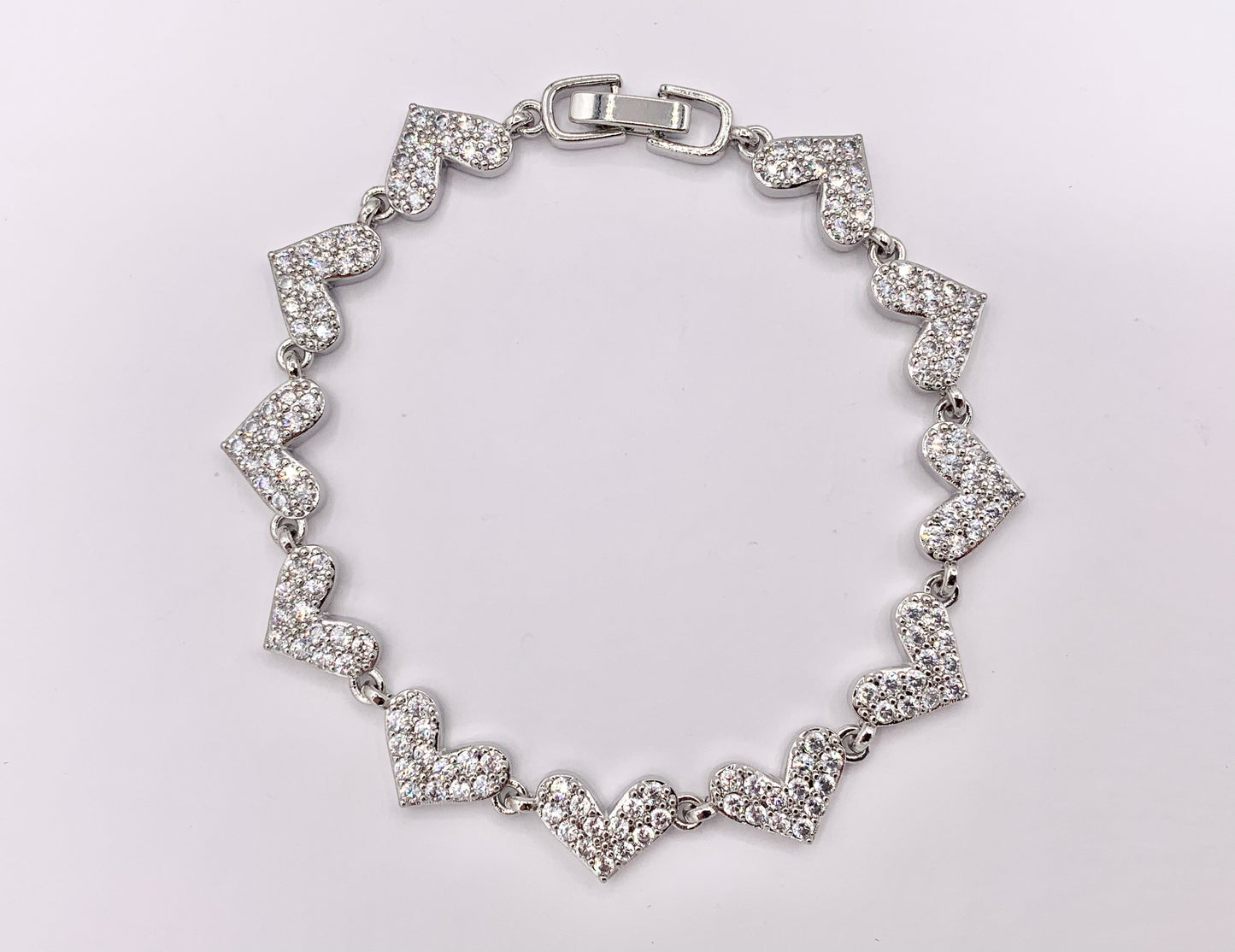 7" Delicate 18K Gold/Silver Plated Dainty Minimalist Fancy Heart Rhinestone Chain Bracelet 2 PCS
