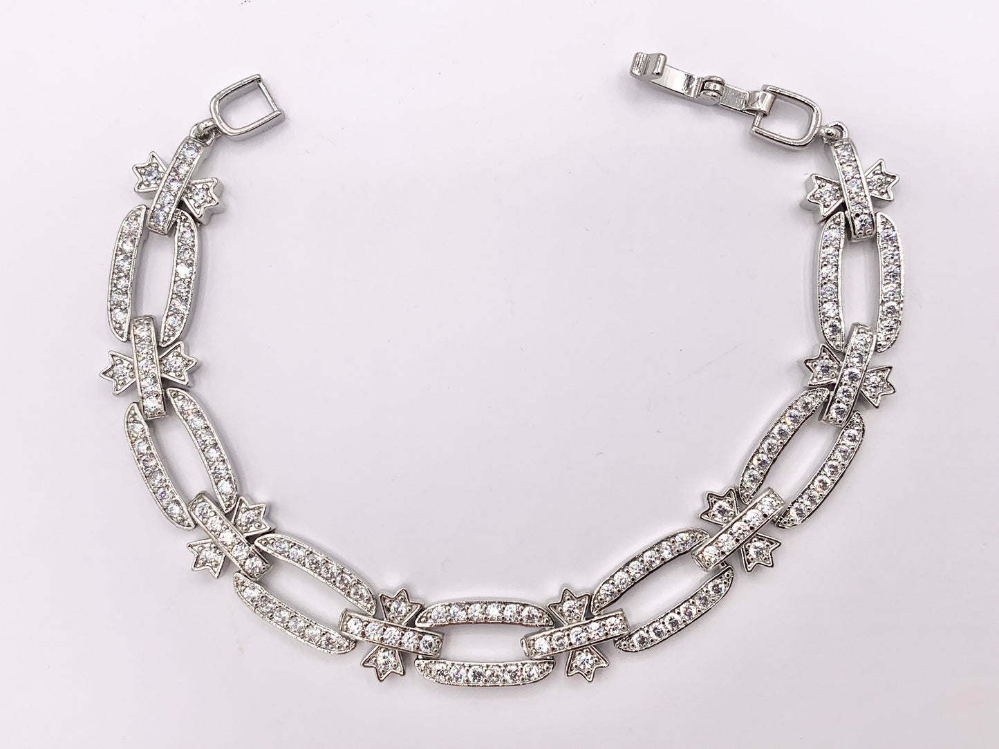 7" Delicate 18K Gold/Silver Plated Dainty Minimalist Fancy Oval Link Rhinestone Chain Bracelet 2 PCS