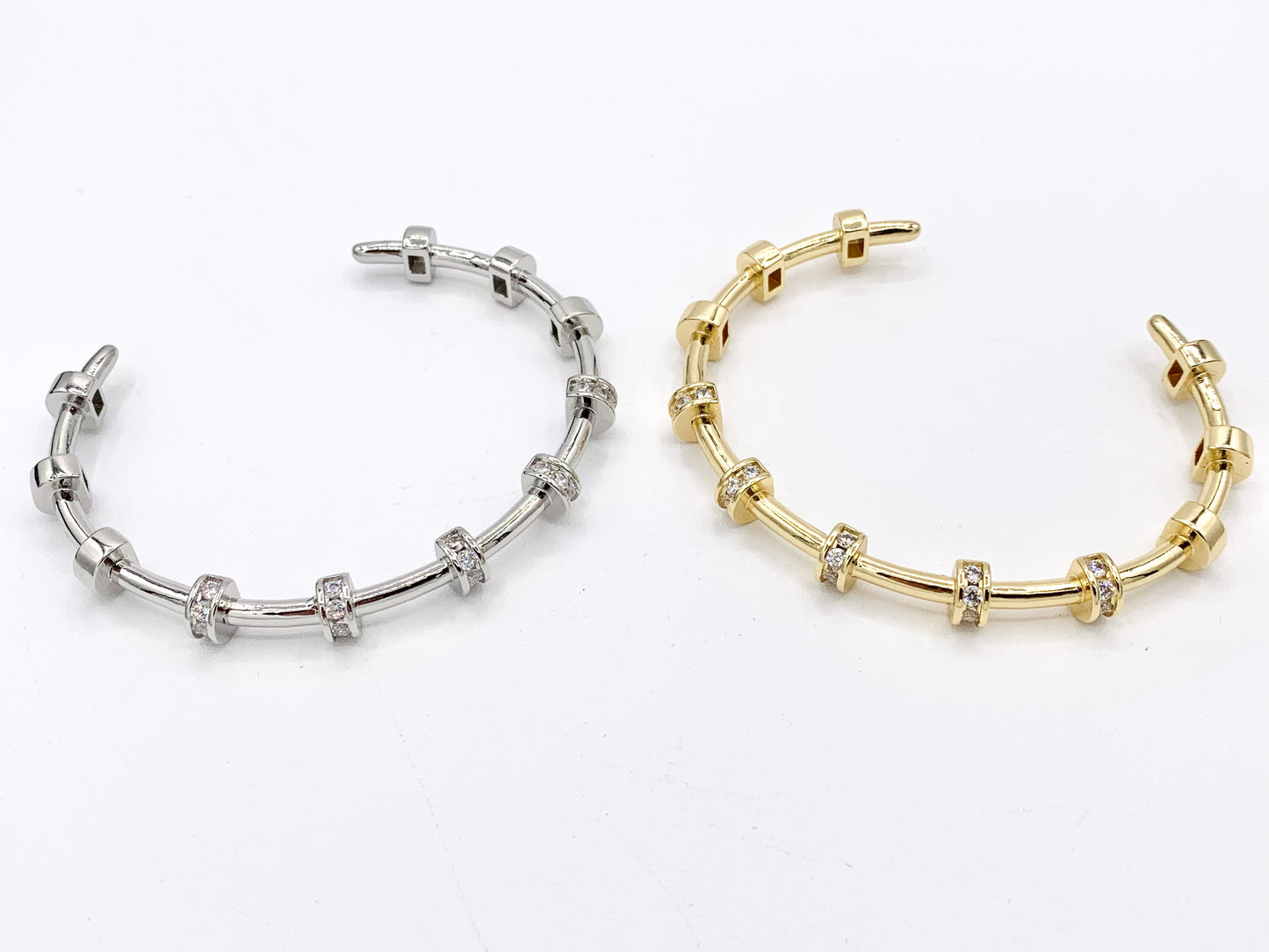 Dainty CZ Pave Rhinestone Rondelle Bracelet Cuffs Real Gold/Platinum 18K Plated Copper
