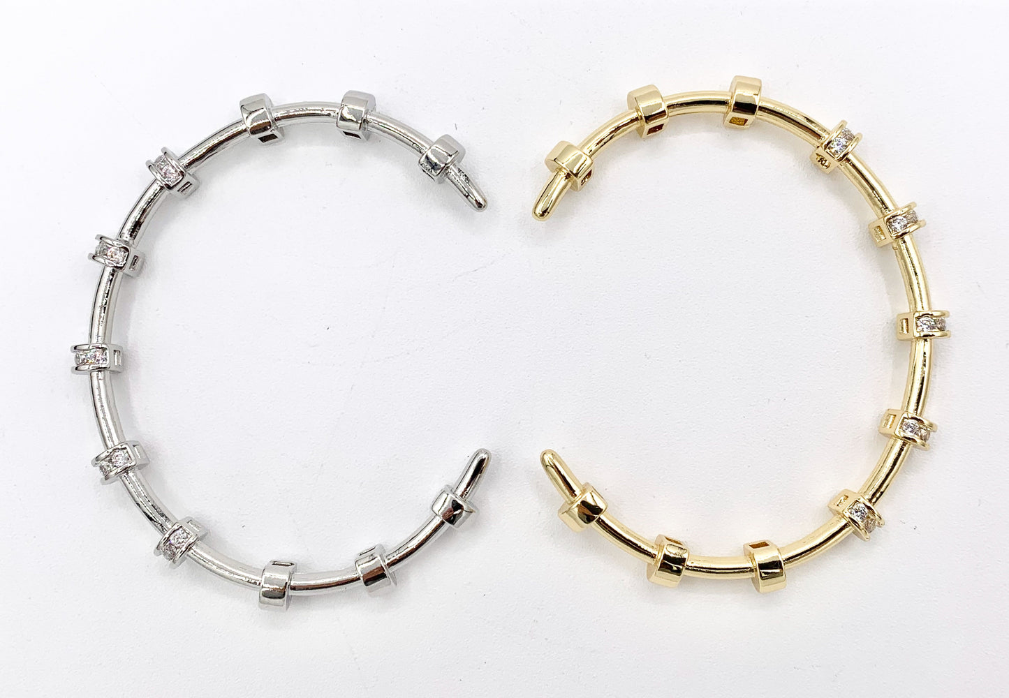 Dainty CZ Pave Rhinestone Rondelle Bracelet Cuffs Real Gold/Platinum 18K Plated Copper