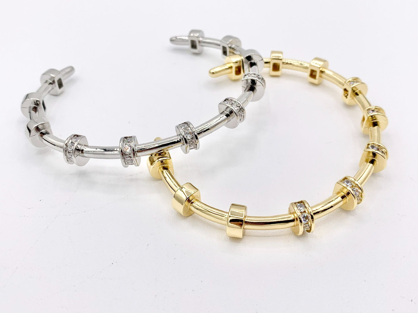 Dainty CZ Pave Rhinestone Rondelle Bracelet Cuffs Real Gold/Platinum 18K Plated Copper
