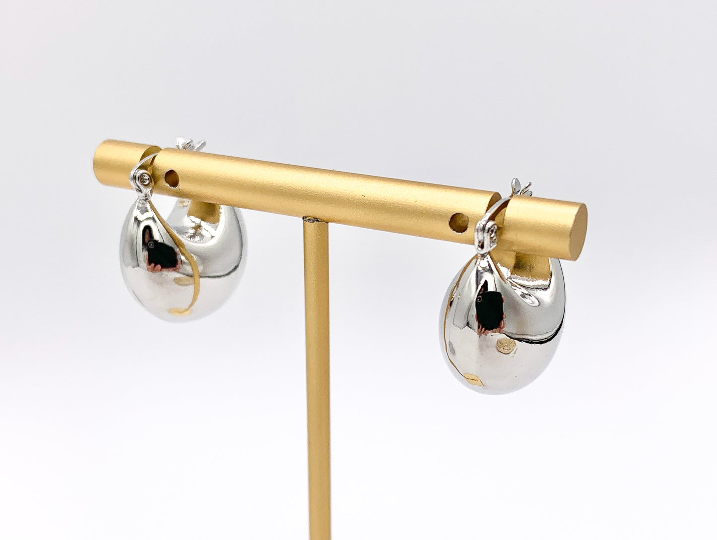 Puffy Latch Back 20mm Small Hoops in 18K Gold or Silver Plated Copper 3 PAIRS