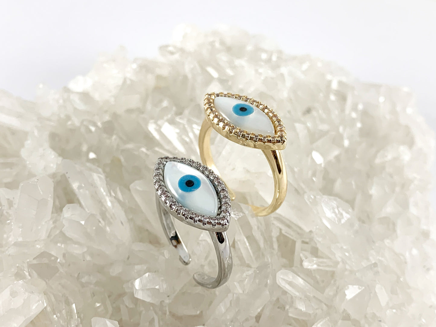 18K Real Gold/Platinum Plated CZ Pave Evil Eye Statement Ring 4PCS