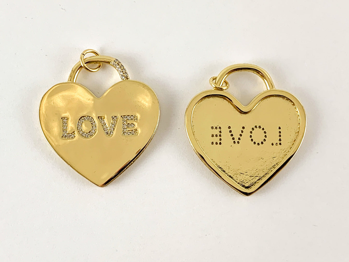 Real Gold 18K/Platinum Plated Micro CZ LOVE Letter Heart Pave Pendant Over Brass 3pc