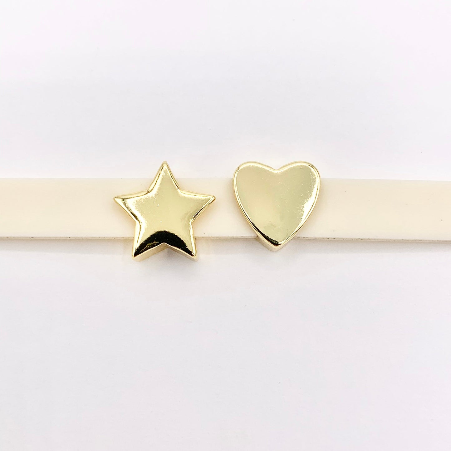Plain Heart/Star Slider Charms in 18K Gold plated Copper 10 PCS