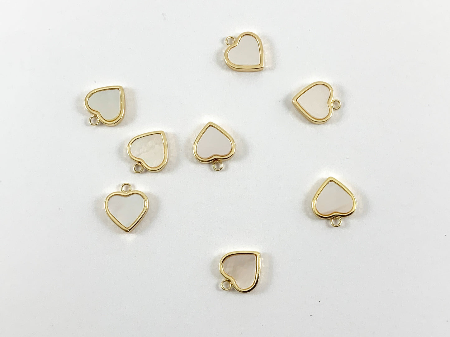 Real Gold 18K Plated Mother of Pearl Heart Pendant Charm Over Brass 8PCS
