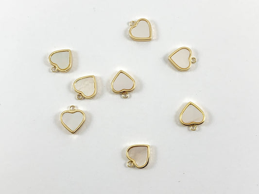 Real Gold 18K Plated Mother of Pearl Heart Pendant Charm Over Brass 8PCS