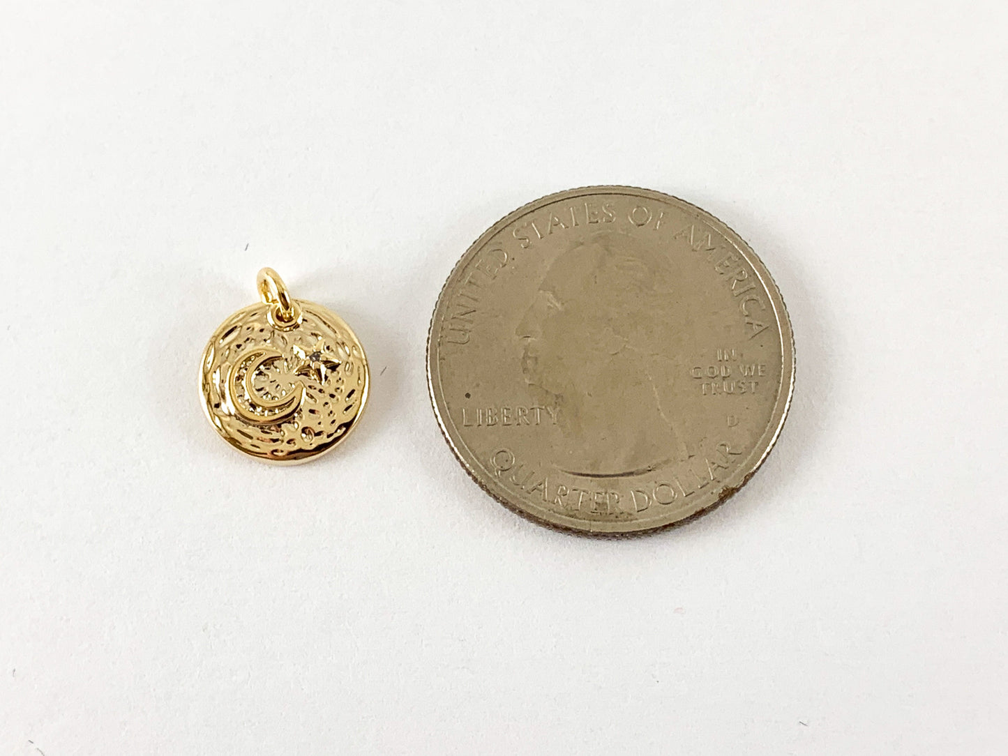Real Gold 18K Plated Micro CZ Moon Crescent & Star Coin Pave Charm Over Brass 8pc