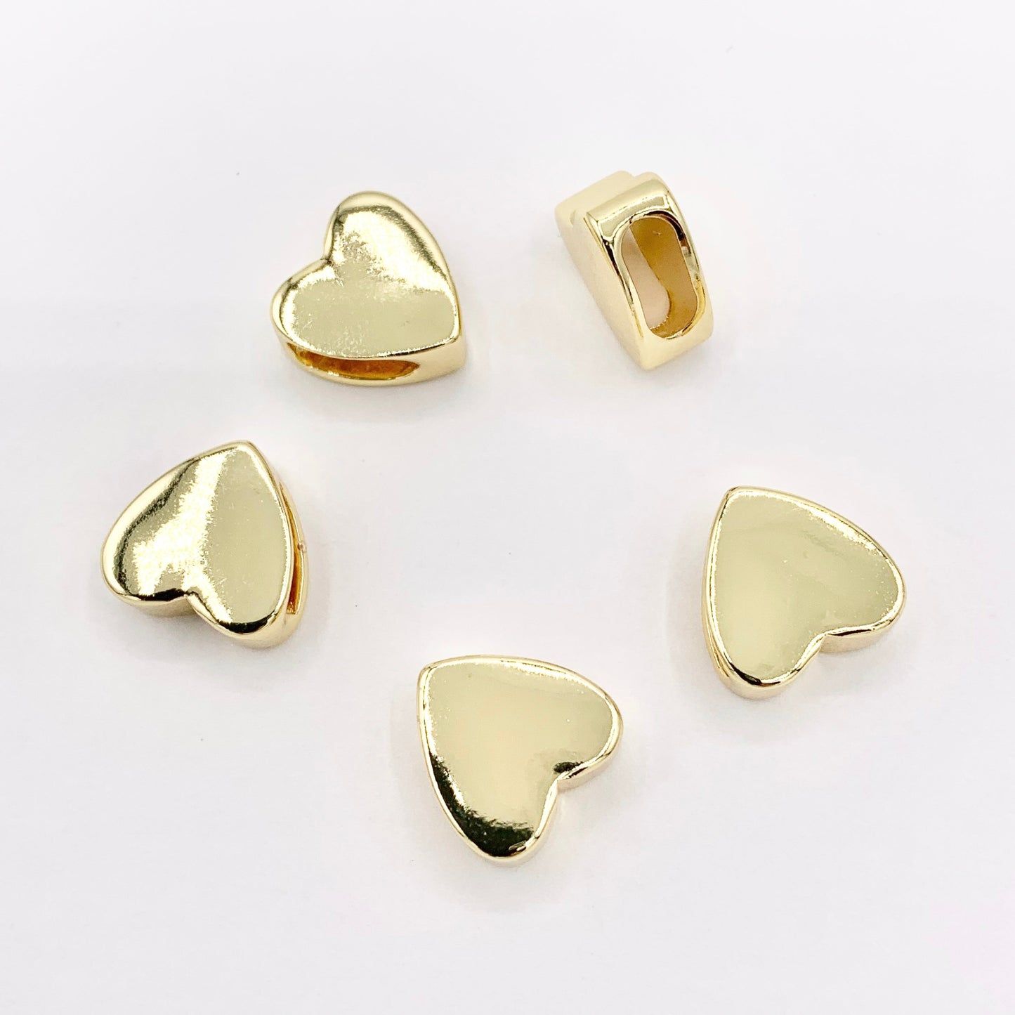 Plain Heart/Star Slider Charms in 18K Gold plated Copper 10 PCS