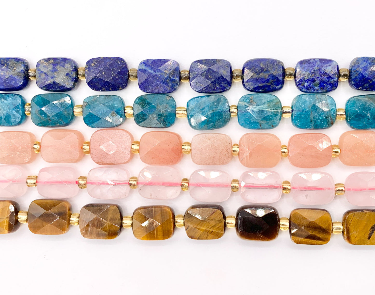 8x10mm Rectangle Shape Rose Quartz/ Tiger's Eye/ Apatite/ Lapis/ Pink Moonstone Flat Beads 14-15" Price 1 Strand