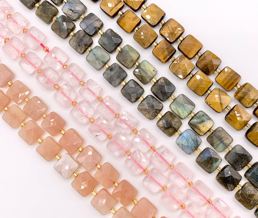 10mm Square Shape Rose Quartz/ Tiger's Eye/ Labradorite/ Pink Moonstone Flat Beads 15" Price 1 Strand