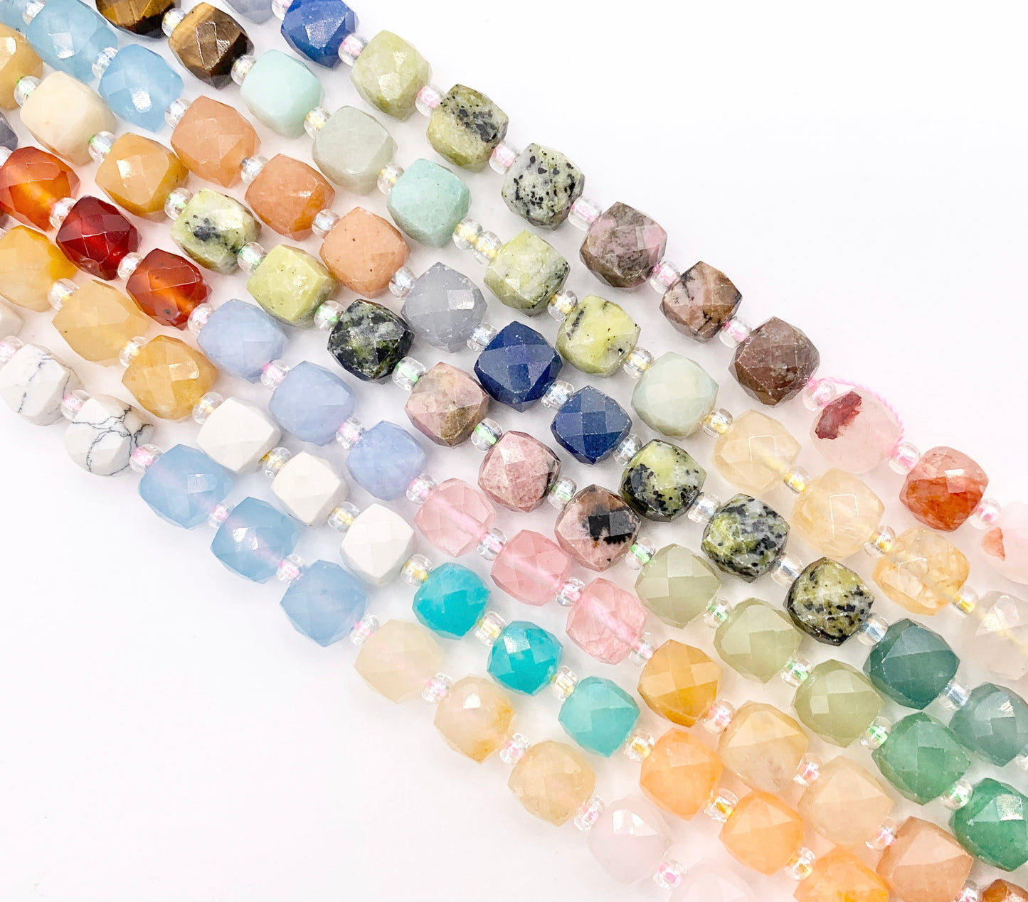 6-7mm Assorted High Quality Mixed Stone Hand Cut Cube Beads 6 Colors Available 15" Price Per Strand