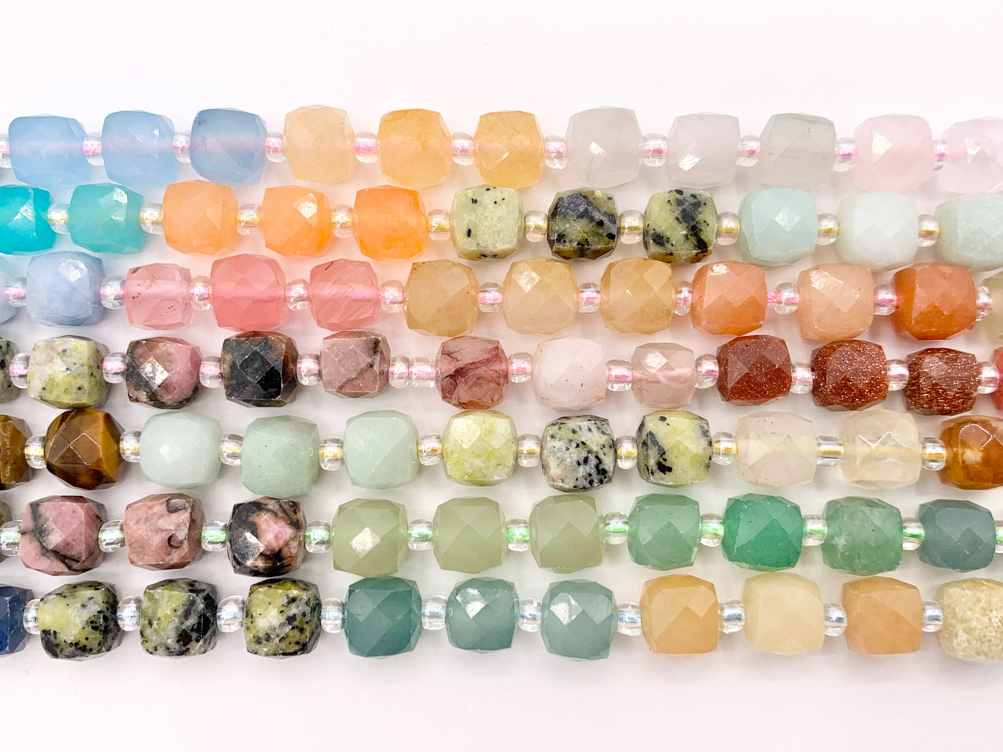 6-7mm Assorted High Quality Mixed Stone Hand Cut Cube Beads 6 Colors Available 15" Price Per Strand