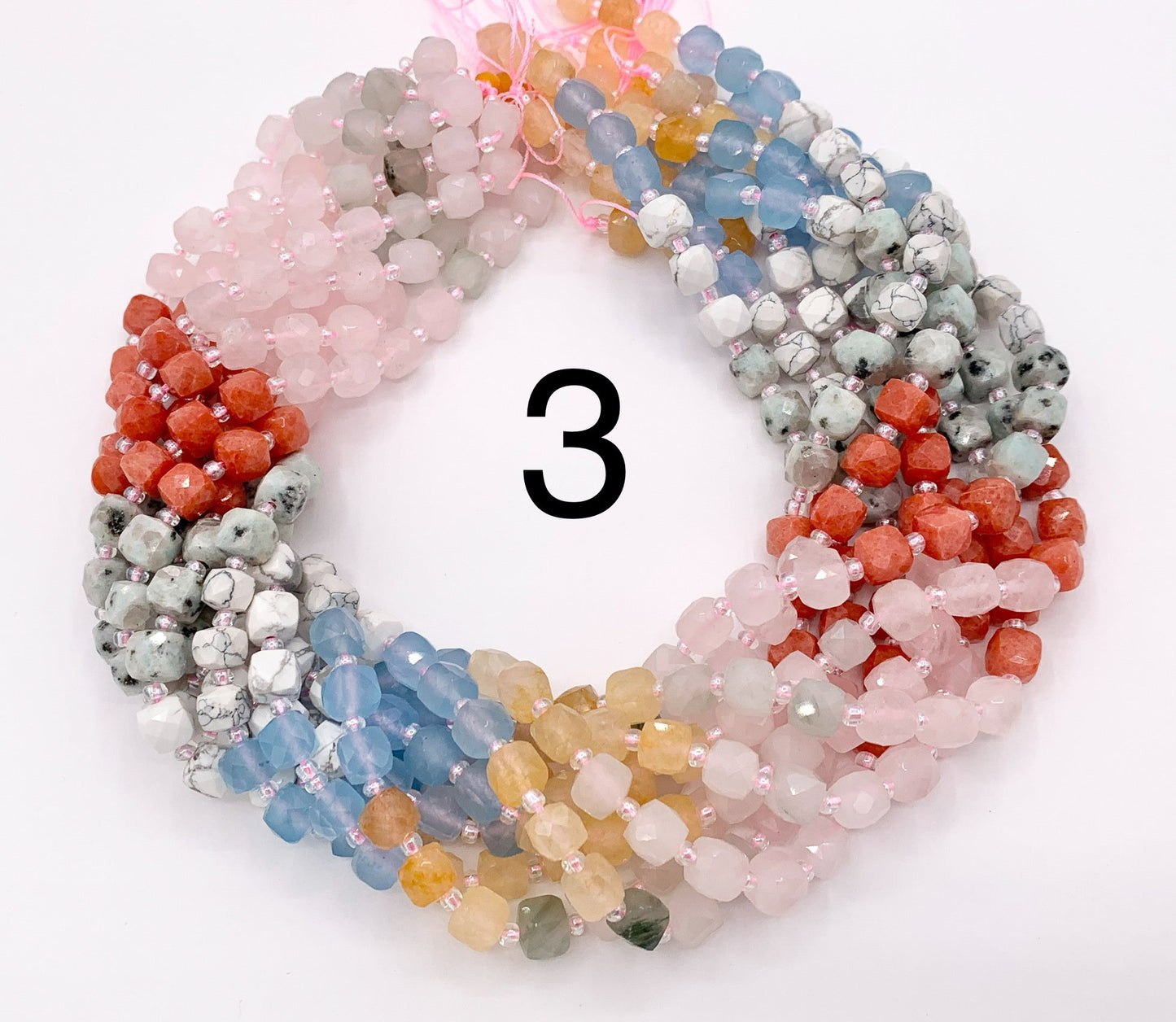 6-7mm Assorted High Quality Mixed Stone Hand Cut Cube Beads 6 Colors Available 15" Price Per Strand
