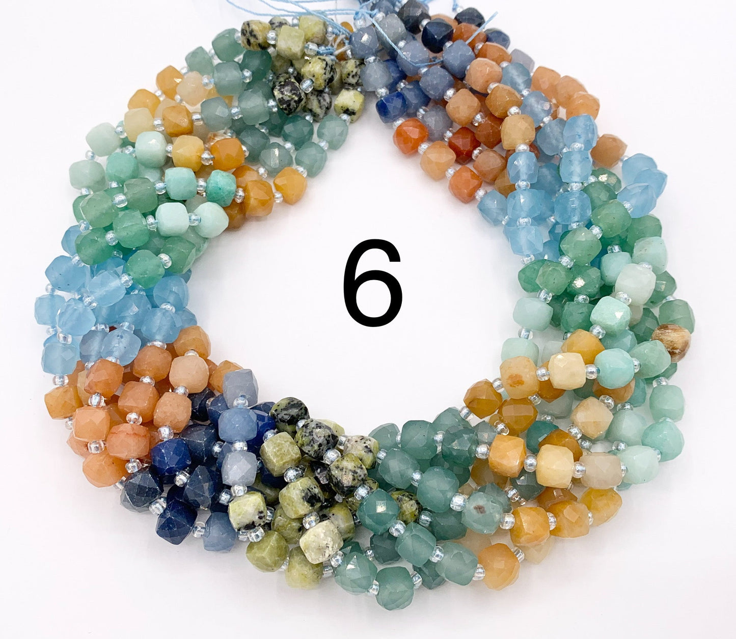 6-7mm Assorted High Quality Mixed Stone Hand Cut Cube Beads 6 Colors Available 15" Price Per Strand