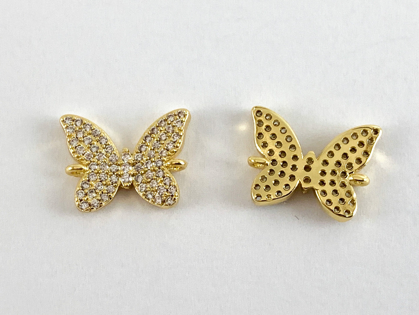 Real Gold 18K Plated Micro CZ Butterfly Pave Connectors Over Brass 5PCS