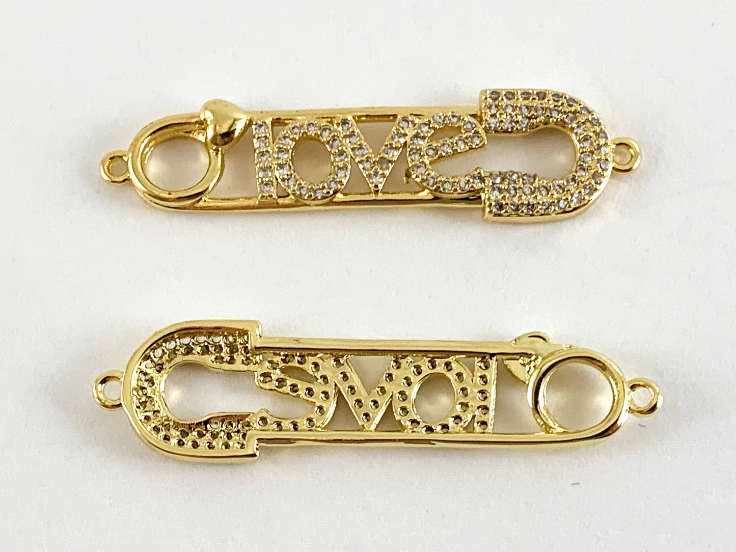 Real Gold Plated 18K Micro CZ Pave Safety Pin Connector Over Brass 5PCS