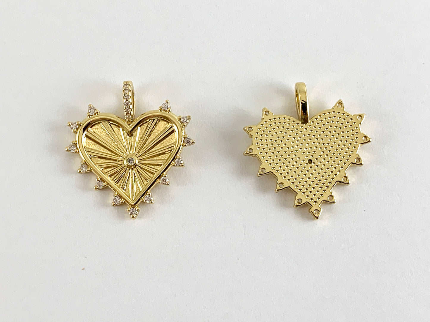 Real Gold 18K Plated Micro CZ Heart Pave Charm Over Brass 6PCS