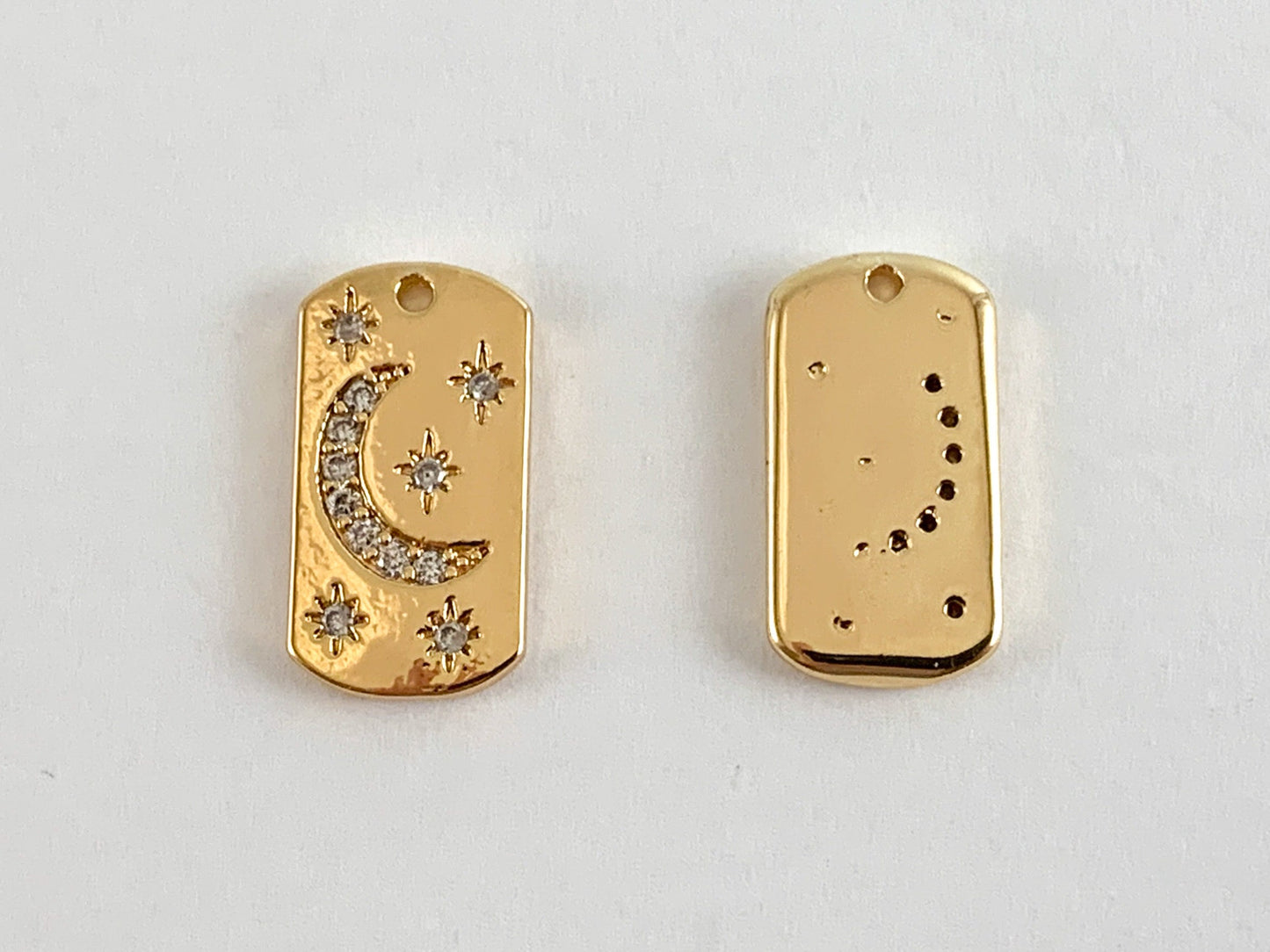 Real Gold 18K Plated Micro CZ Moon & Stars Tag Pave Charm Over Brass 6PCS