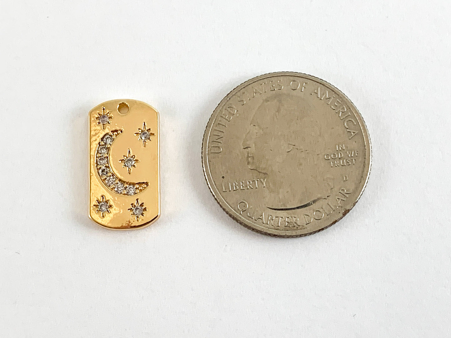 Real Gold 18K Plated Micro CZ Moon & Stars Tag Pave Charm Over Brass 6PCS