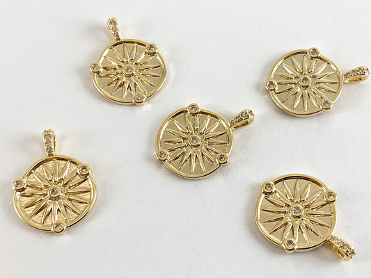 Real Gold 18K Plated Micro CZ Coin Star Pave Charm Over Brass 5PCS