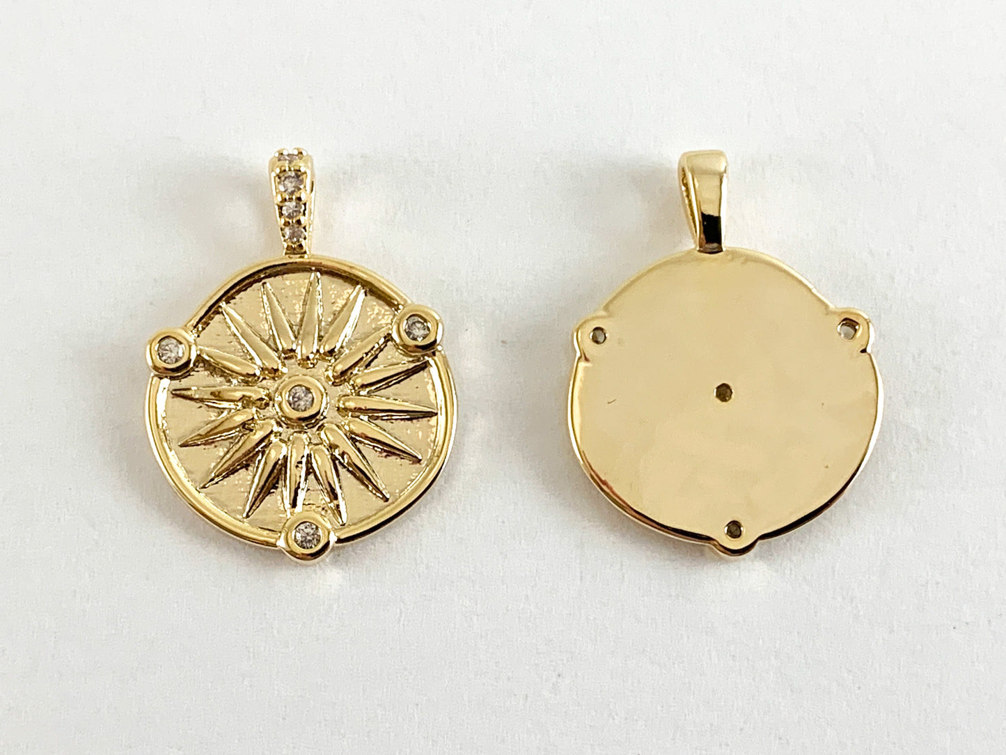 Real Gold 18K Plated Micro CZ Coin Star Pave Charm Over Brass 5PCS