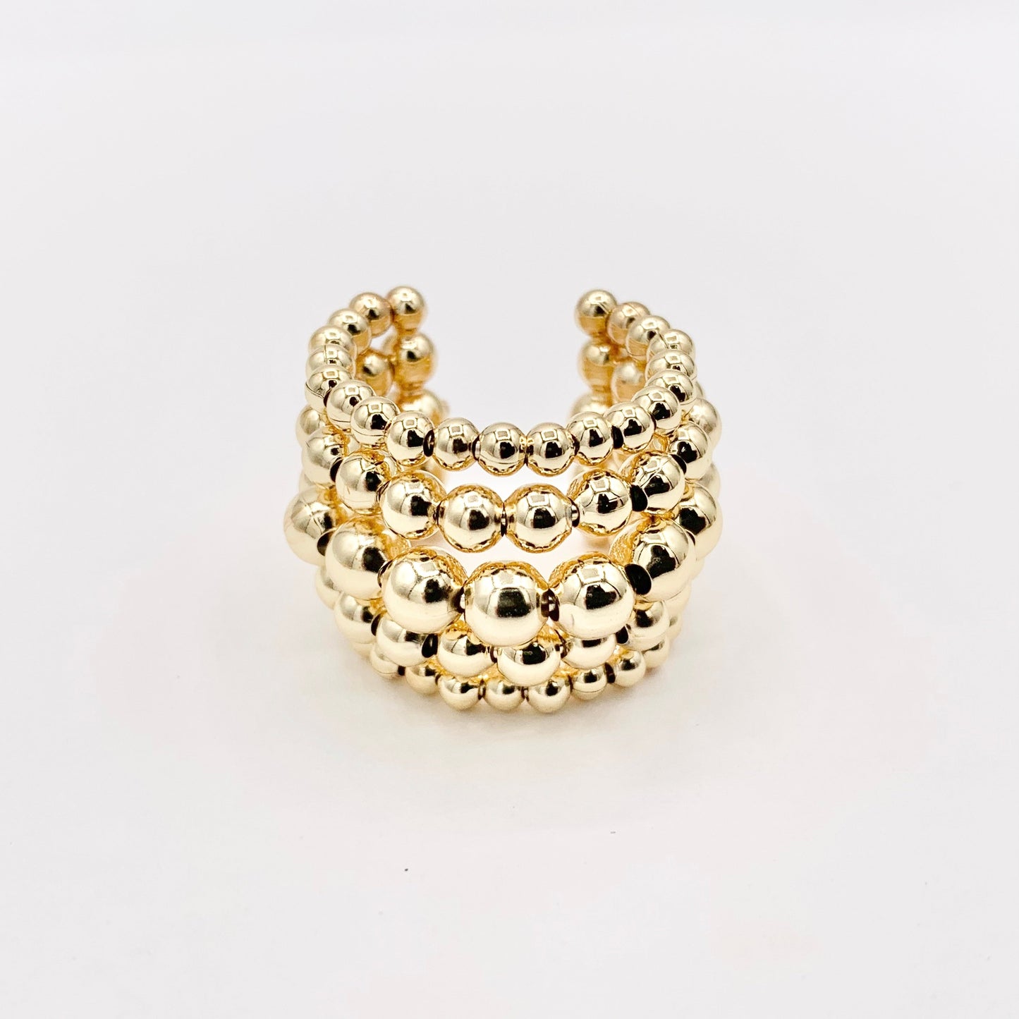 Thick Chunky Gold Beaded Ring in Real Gold 18K Plated Copper  4 PCS