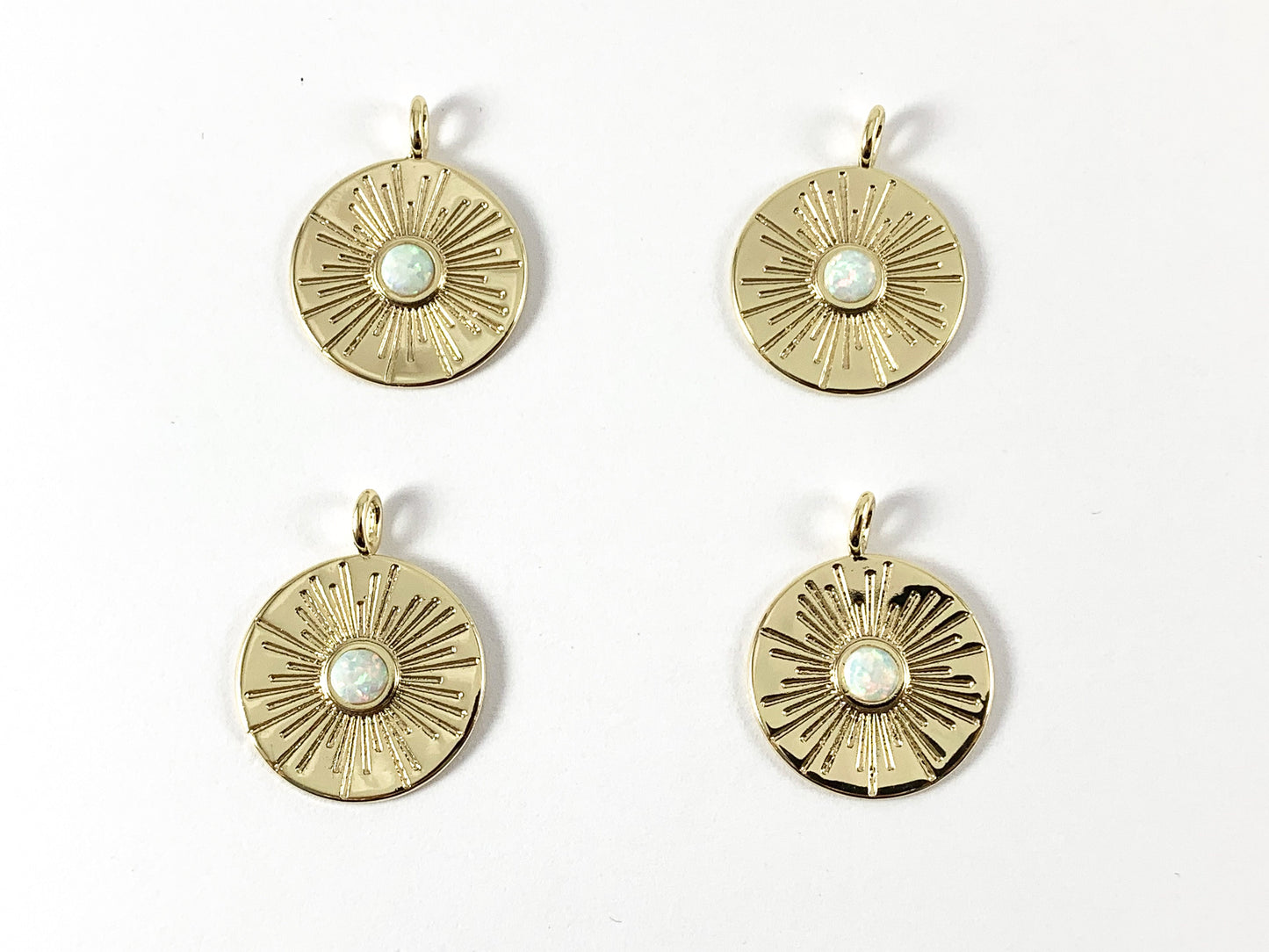 Real Gold 18K Plated CZ Pave Coin Charm Pendant with Japanese Opal 5PCS