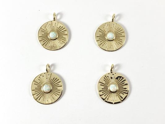 Real Gold 18K Plated CZ Pave Coin Charm Pendant with Japanese Opal 5PCS
