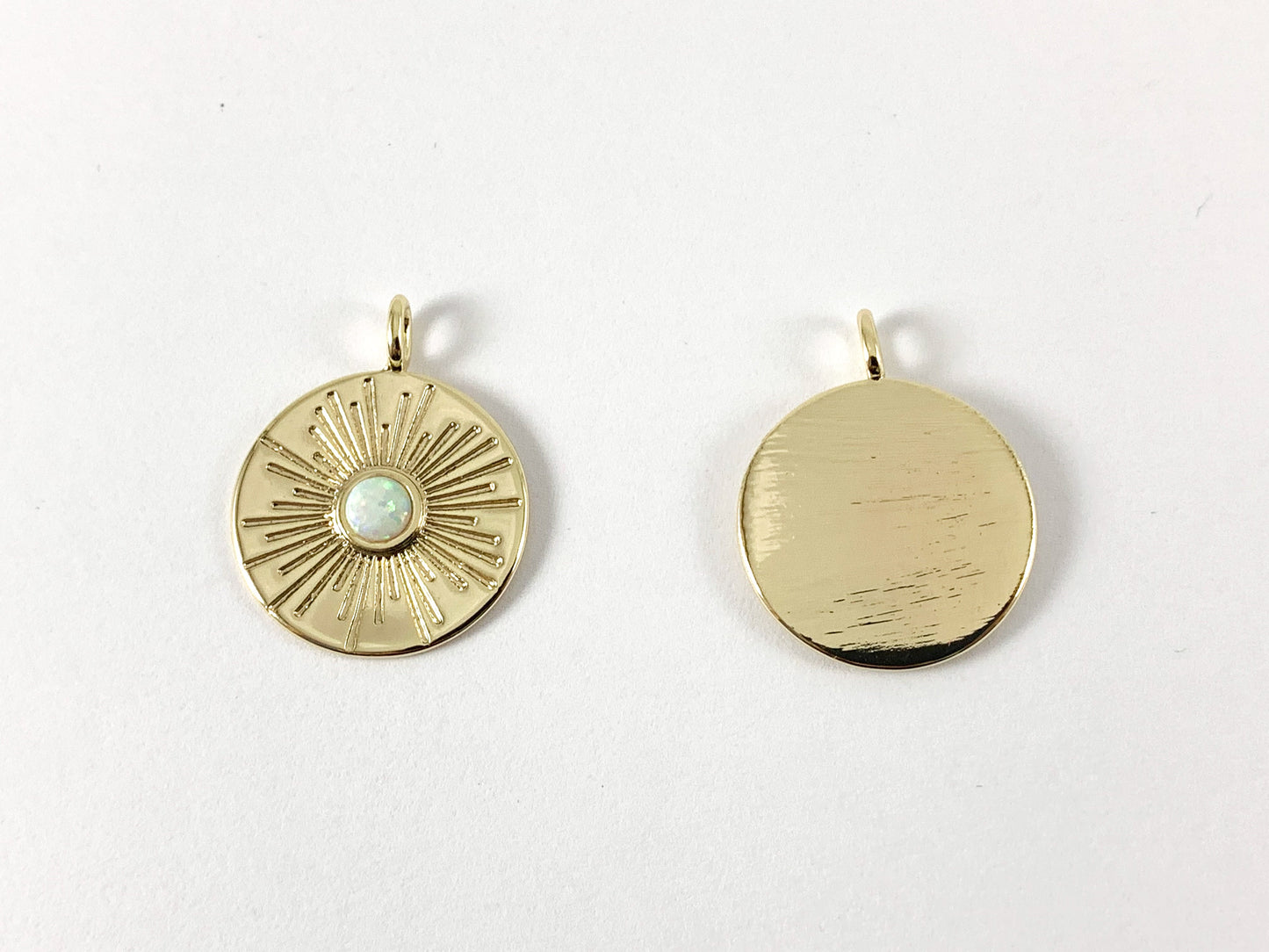 Real Gold 18K Plated CZ Pave Coin Charm Pendant with Japanese Opal 5PCS